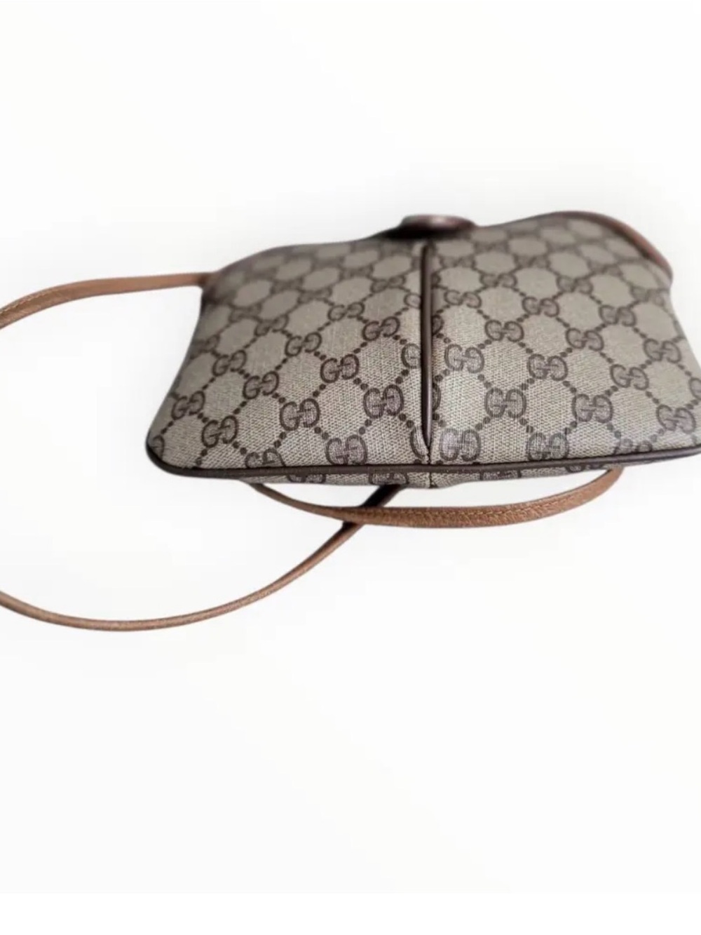 Gucci Brown GG Supreme Crossbody Bag with Tan Leather Trim